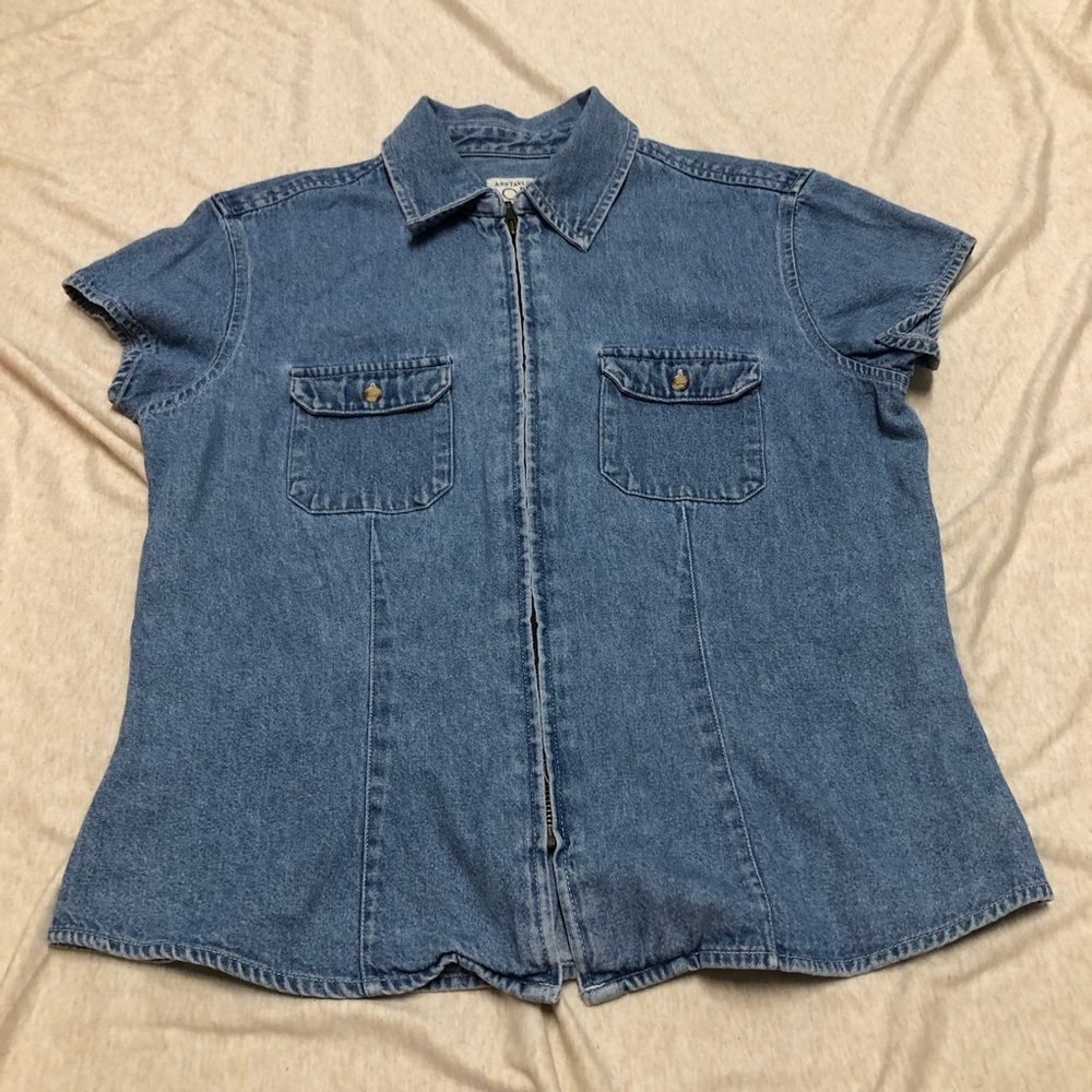 True Vintage Y2K Ann Taylor Loft Denim Top Zip Up 90s Western Cowgirl Modest